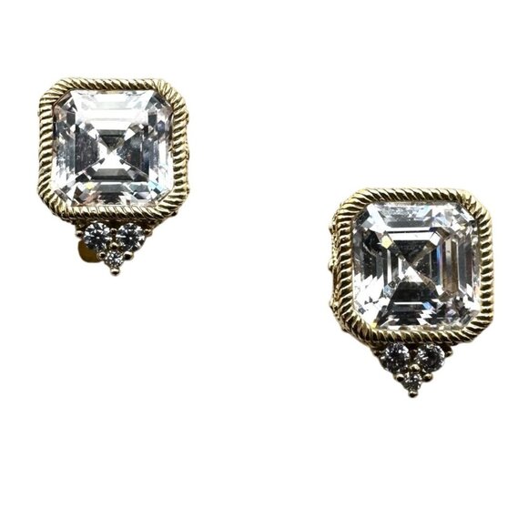 Judith Ripka Gold Plated Sterling Silver CZ Pierced Lever Back Earrings - Picture 3 of 4